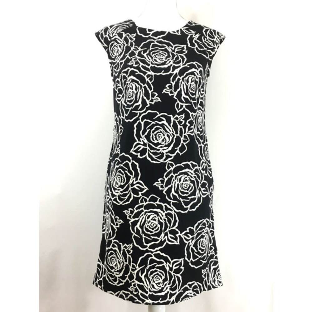 Dressbarn sheath dress black white floral (E417)